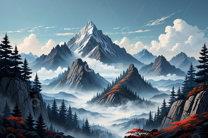 高清大图下载【趣麦麦图】山林间云雾缭绕的山脉风光