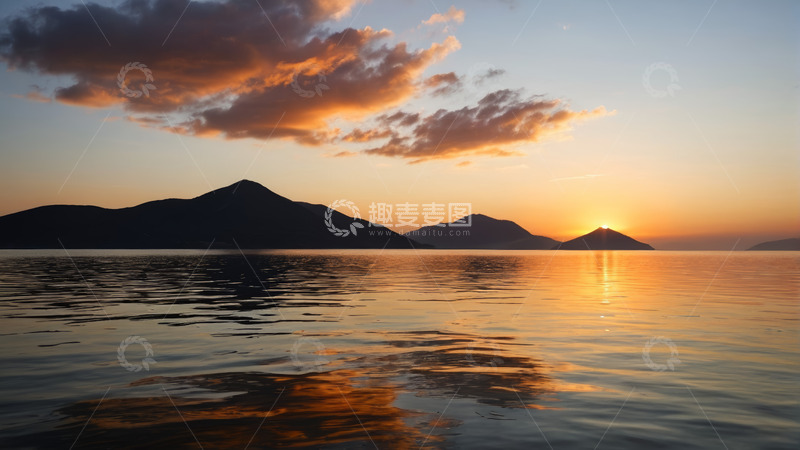 高清大图下载【趣麦麦图】山水间夕阳西下景象