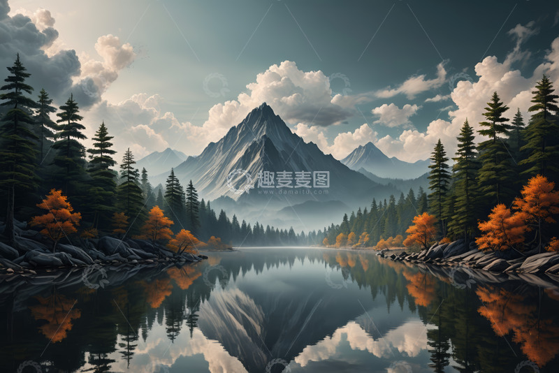 高清大图下载【趣麦麦图】山林湖泊自然风光全景
