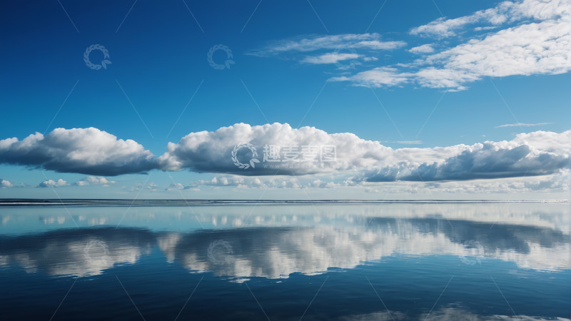 高清大图下载【趣麦麦图】蓝天白云下的平静水面
