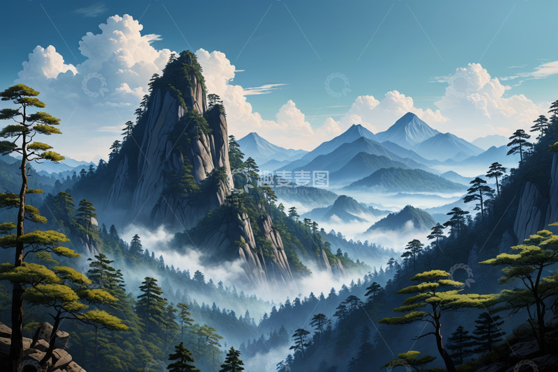 高清大图下载【趣麦麦图】山间云雾缭绕的自然风光