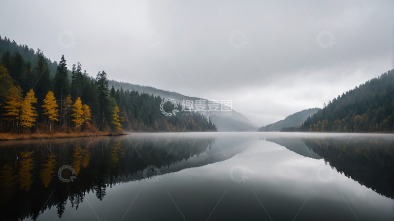 高清大图下载【趣麦麦图】静谧山林中的湖泊风景