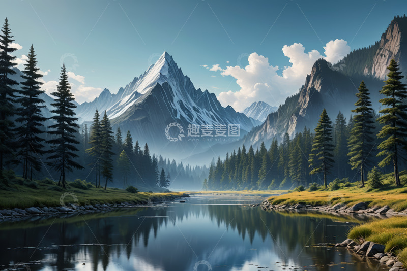 高清大图下载【趣麦麦图】山林湖泊自然风光全景