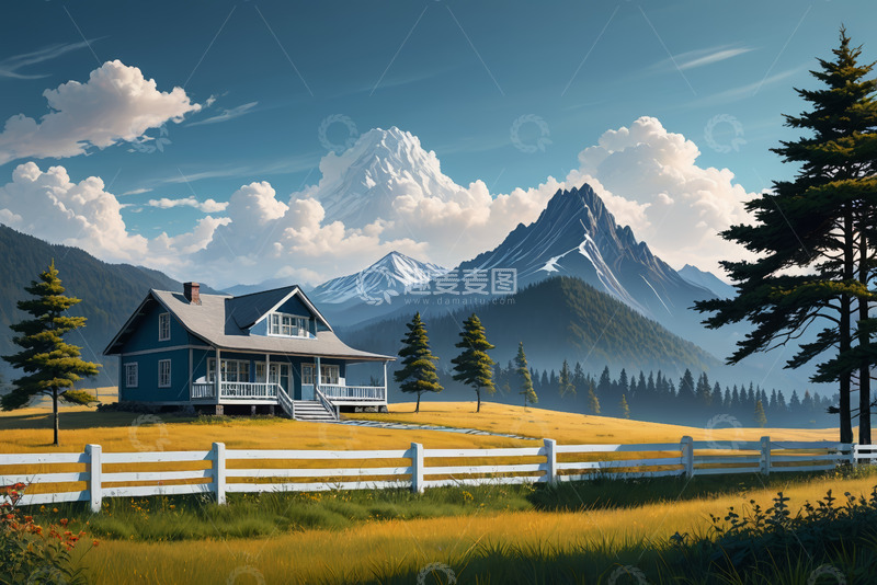 高清大图下载【趣麦麦图】山间小屋与自然风光