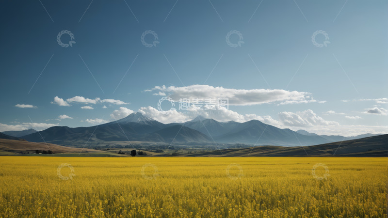 高清大图下载【趣麦麦图】黄色花田与远山景观
