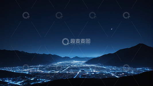 夜晚城市与远山星空景象
