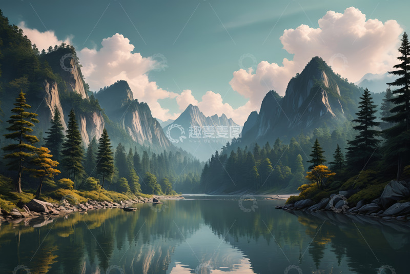 高清大图下载【趣麦麦图】山水相依的自然风景