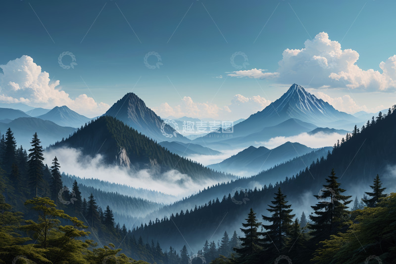 高清大图下载【趣麦麦图】山林云海自然风光全景