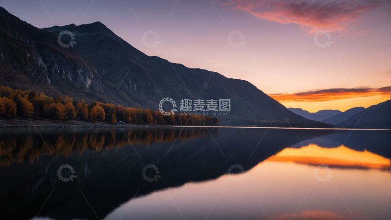 高清大图下载【趣麦麦图】山水湖畔黄昏自然风景