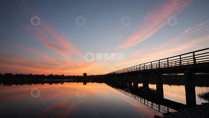 高清大图下载【趣麦麦图】湖畔桥梁日落美景