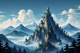 山间云雾缭绕的自然景观