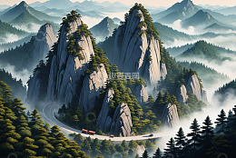 山间公路风景与车辆