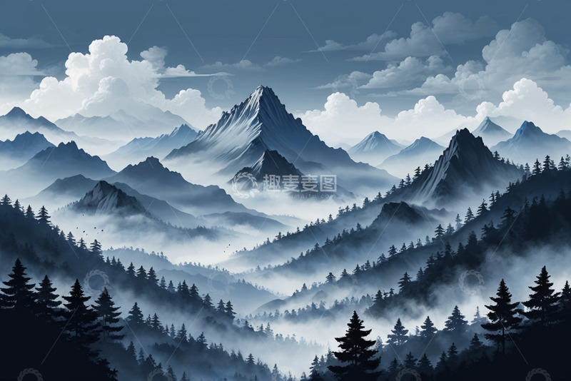 高清大图下载【趣麦麦图】云雾缭绕的山林山脉景观