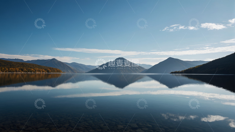 高清大图下载【趣麦麦图】宁静湖面与远山自然景致