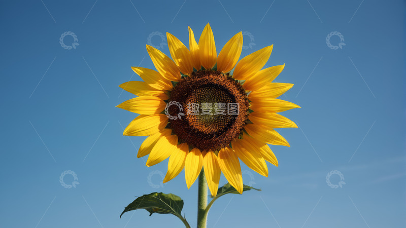 高清大图下载【趣麦麦图】蓝天背景下的向日葵特写