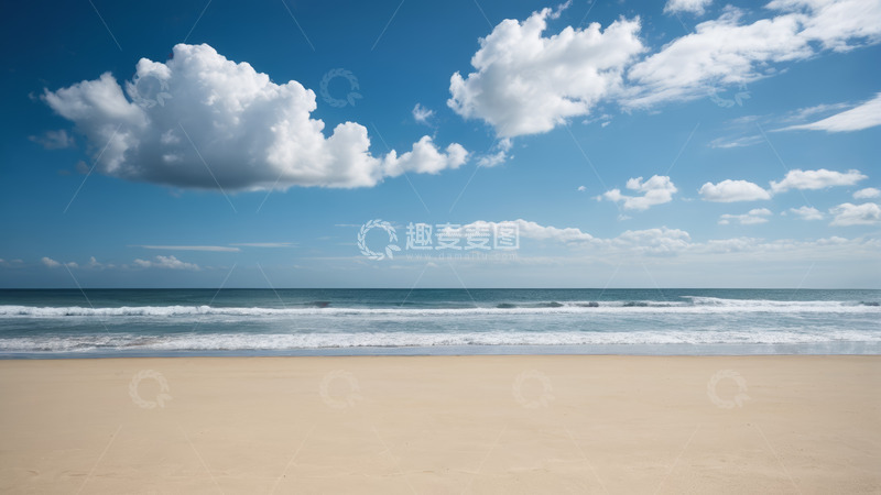 高清大图下载【趣麦麦图】蓝天白云下的海滩海景