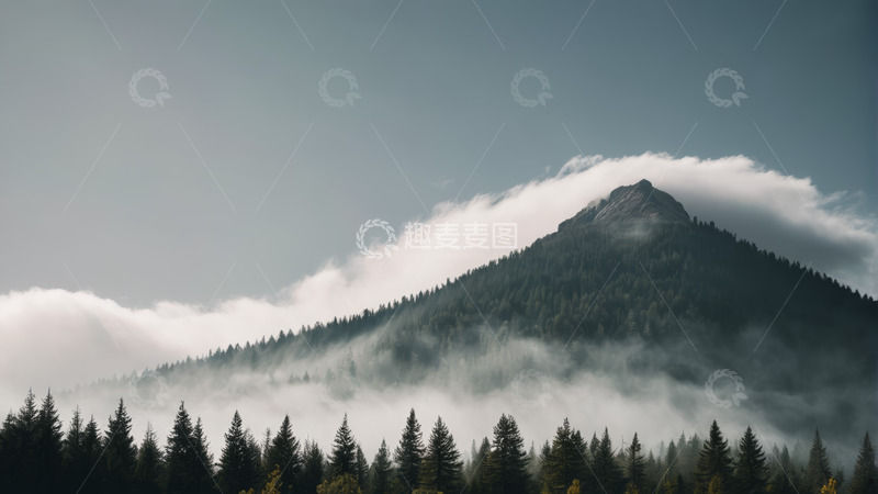 高清大图下载【趣麦麦图】云雾缭绕的山林景观