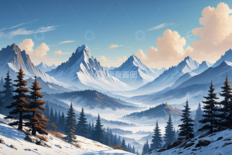 高清大图下载【趣麦麦图】雪山森林自然风光