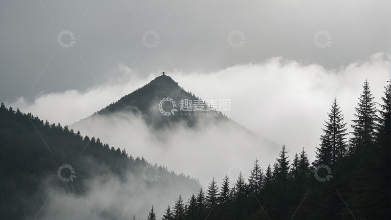 高清大图下载【趣麦麦图】云雾缭绕的山林景观