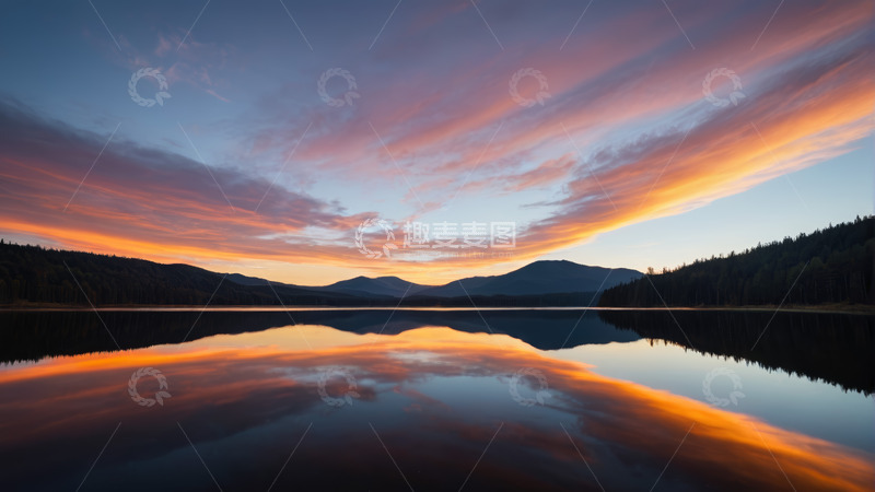 高清大图下载【趣麦麦图】湖面日出时的自然风光