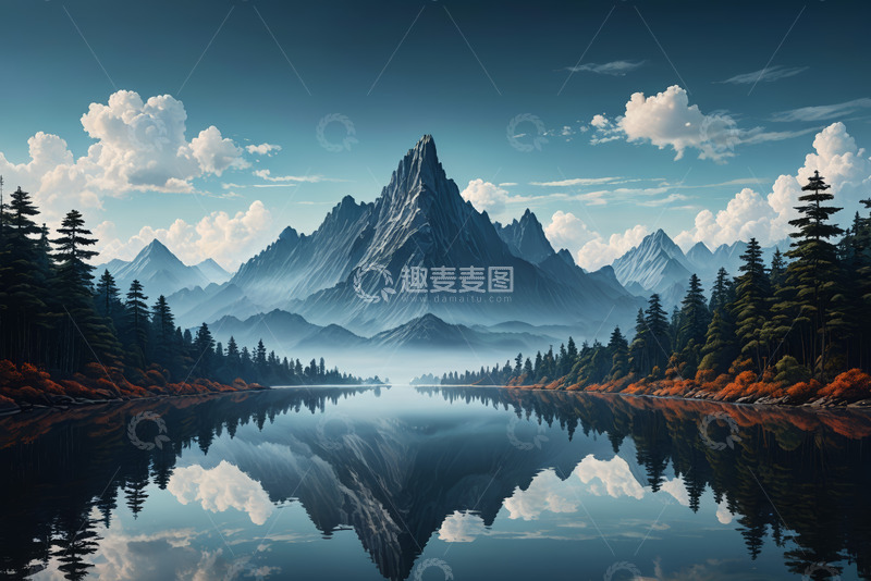 高清大图下载【趣麦麦图】山水湖泊自然风光全景