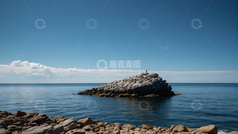 高清大图下载【趣麦麦图】海中岩石与蓝天海景