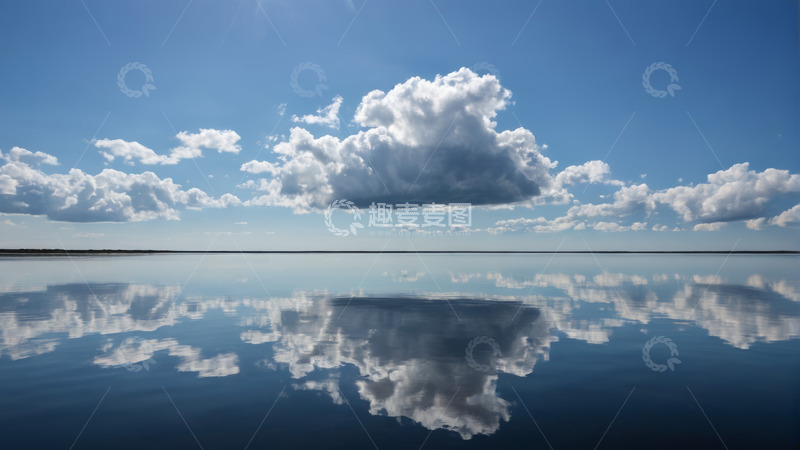 高清大图下载【趣麦麦图】平静湖面蓝天白云倒影景象