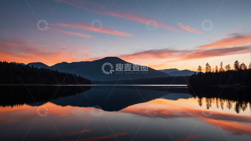 高清大图下载【趣麦麦图】湖泊山林日出自然风光