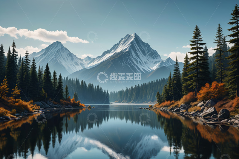 高清大图下载【趣麦麦图】雪山湖泊森林自然风光