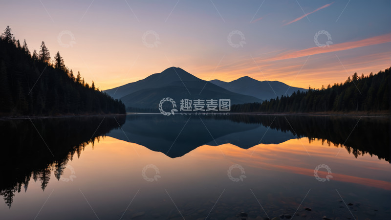 高清大图下载【趣麦麦图】山林湖泊日出自然景观