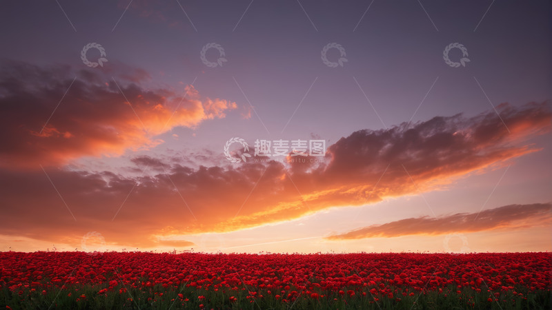 高清大图下载【趣麦麦图】夕阳下的红色花海