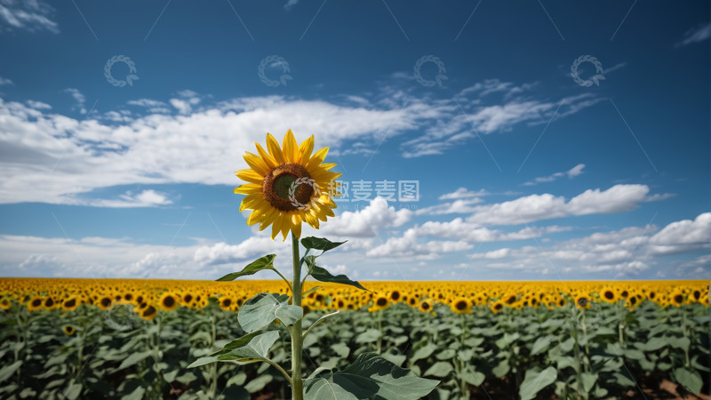 高清大图下载【趣麦麦图】向日葵花田蓝天白云景象