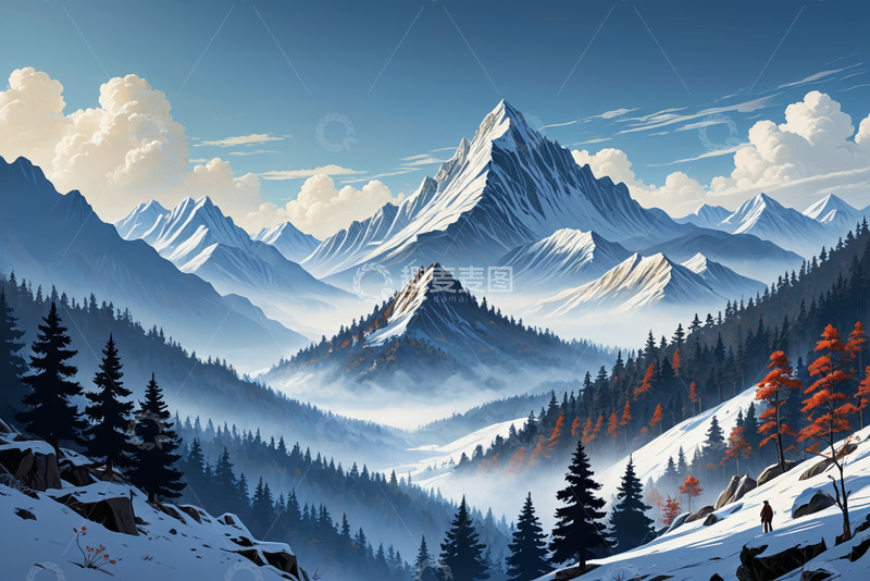 高清大图下载【趣麦麦图】雪山森林自然风光
