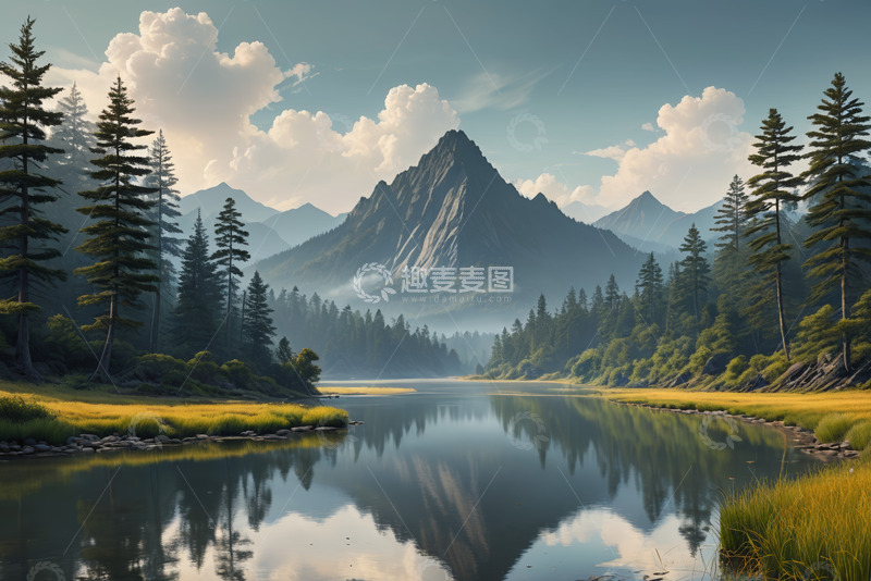 高清大图下载【趣麦麦图】山林湖泊自然风光全景