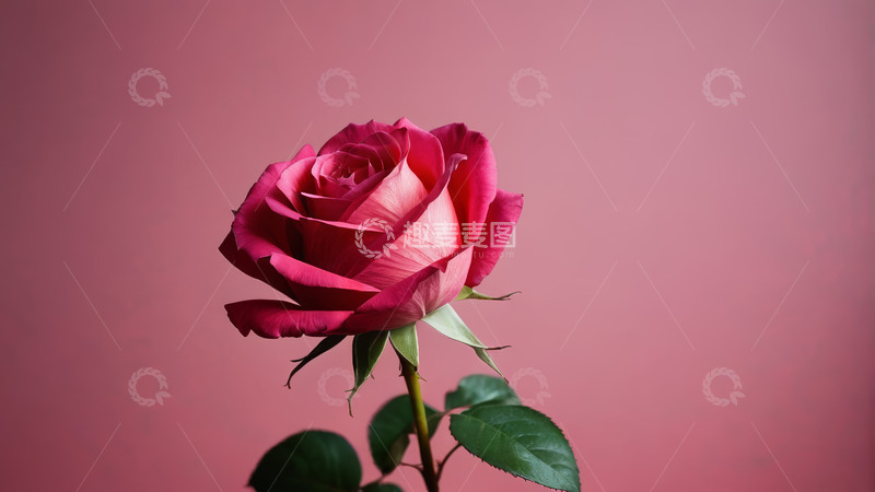 高清大图下载【趣麦麦图】粉色背景单支红玫瑰特写