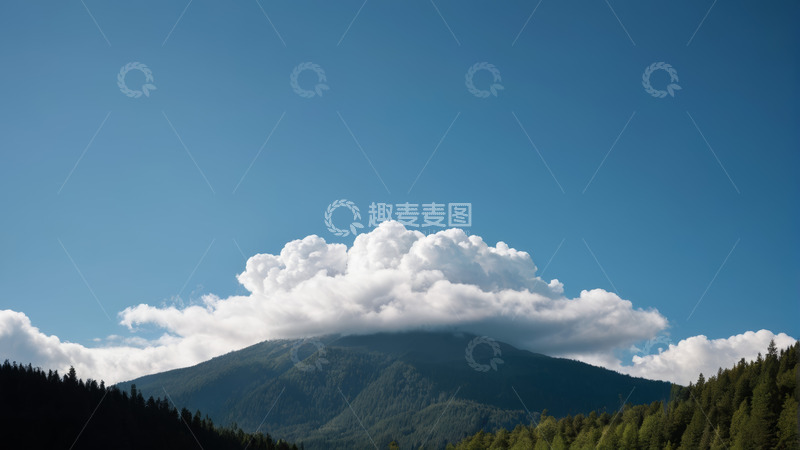 高清大图下载【趣麦麦图】蓝天白云下的山林与远山景色