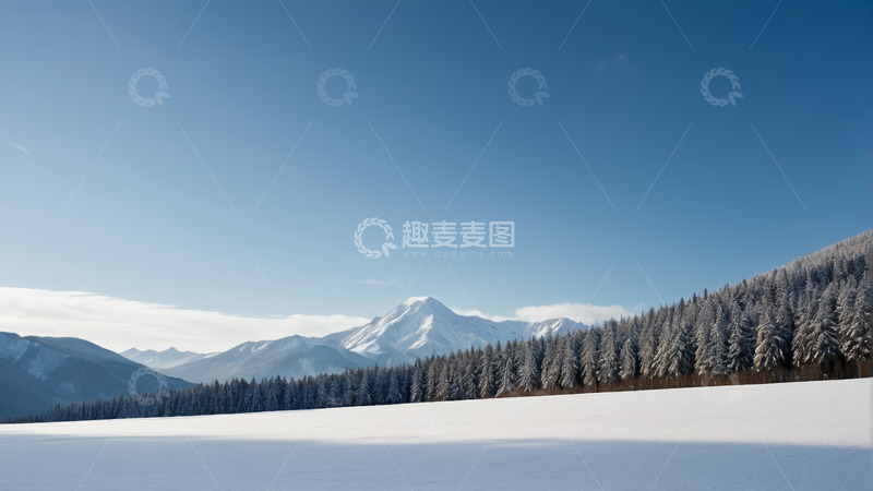 高清大图下载【趣麦麦图】雪山下的雪林与雪地景观