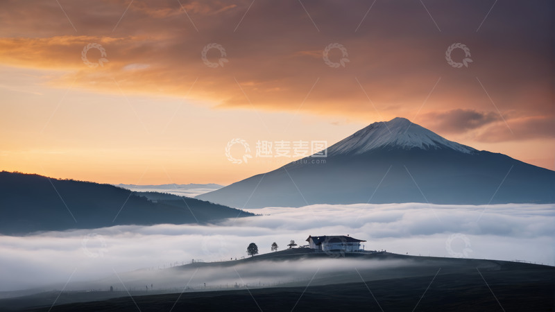 高清大图下载【趣麦麦图】富士山云海日出景观