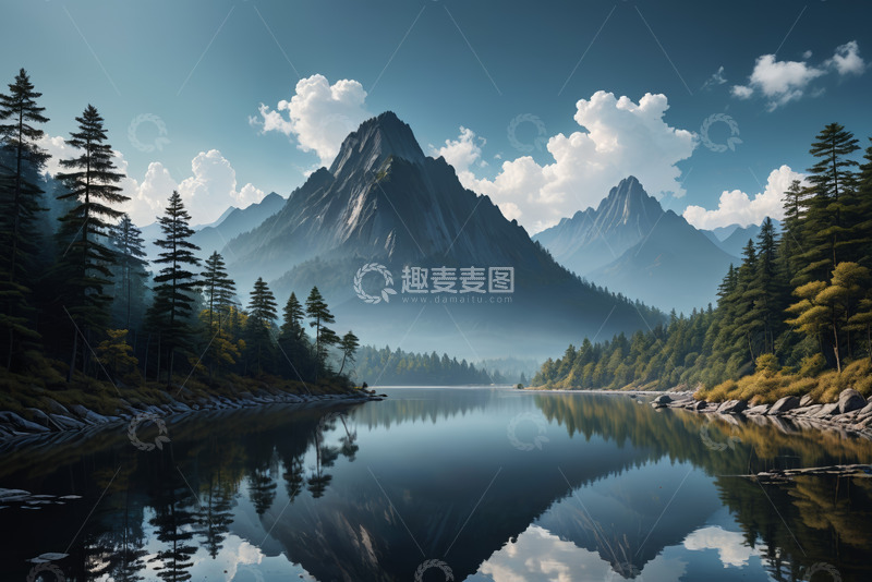 高清大图下载【趣麦麦图】山林湖泊自然风景全景