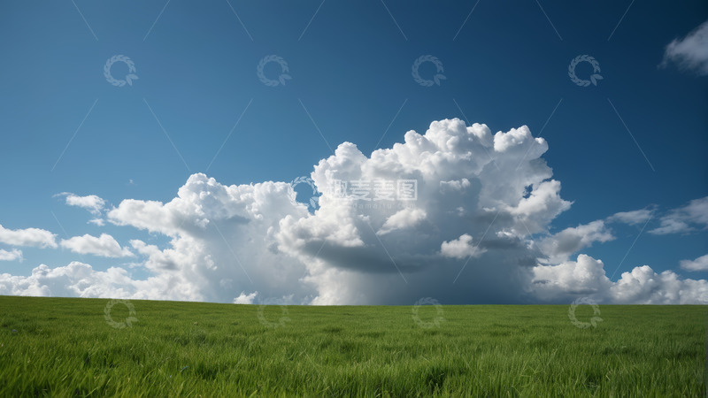 高清大图下载【趣麦麦图】蓝天白云下的绿色草原风光