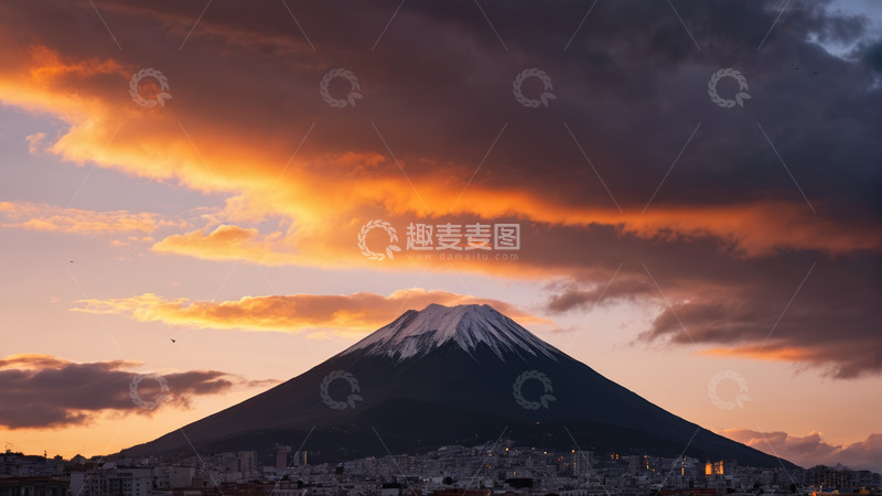高清大图下载【趣麦麦图】日落时分日本富士山全景