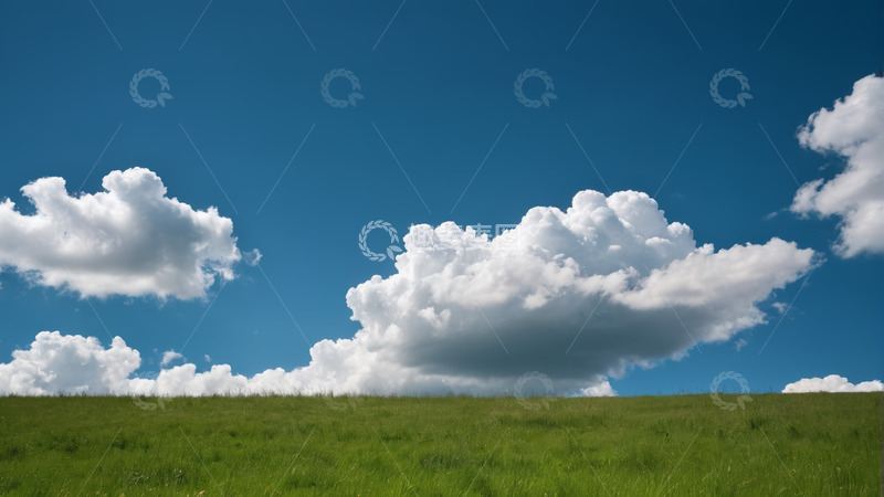 高清大图下载【趣麦麦图】蓝天下的绿色草地与白云
