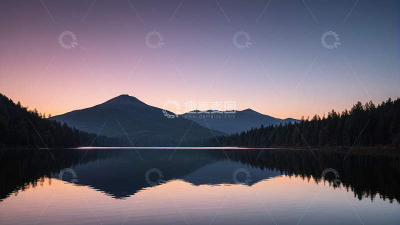 高清大图下载【趣麦麦图】黄昏时分山林湖泊风光