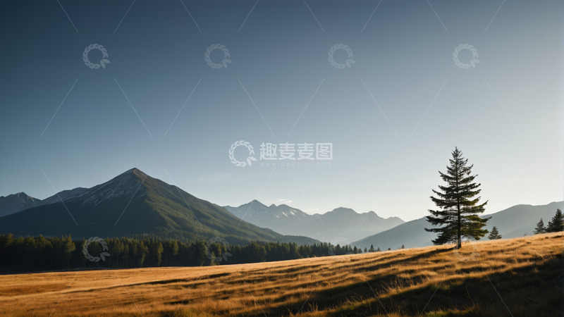 高清大图下载【趣麦麦图】山间草地孤树自然风光