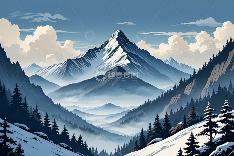 高清大图下载【趣麦麦图】雪山森林自然风光