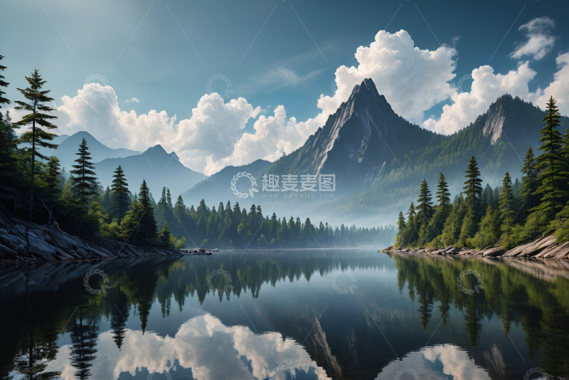 高清大图下载【趣麦麦图】山林湖泊自然风光全景