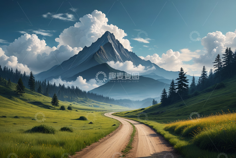 高清大图下载【趣麦麦图】山间草地蜿蜒小路自然风光