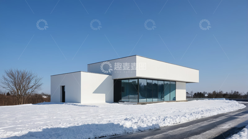 高清大图下载【趣麦麦图】雪地中的现代简约风格建筑