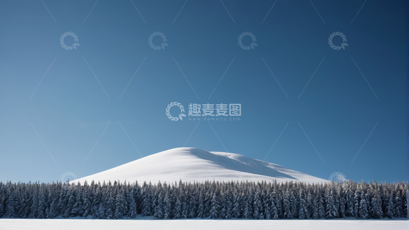 高清大图下载【趣麦麦图】雪覆山林与远山的自然景致