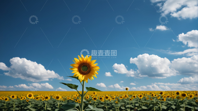 高清大图下载【趣麦麦图】向日葵田蓝天白云风景